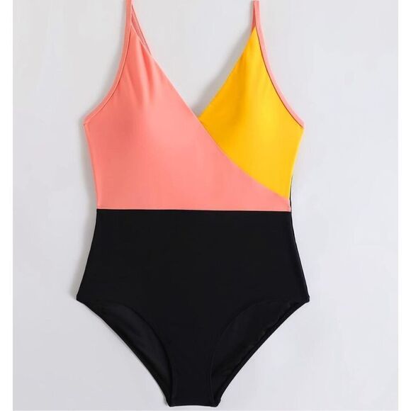 NWT DANGA BAY One Piece Women’s Swimsuit Size L 12-14 Color Block Slimming Teens - Picture 3 of 12
